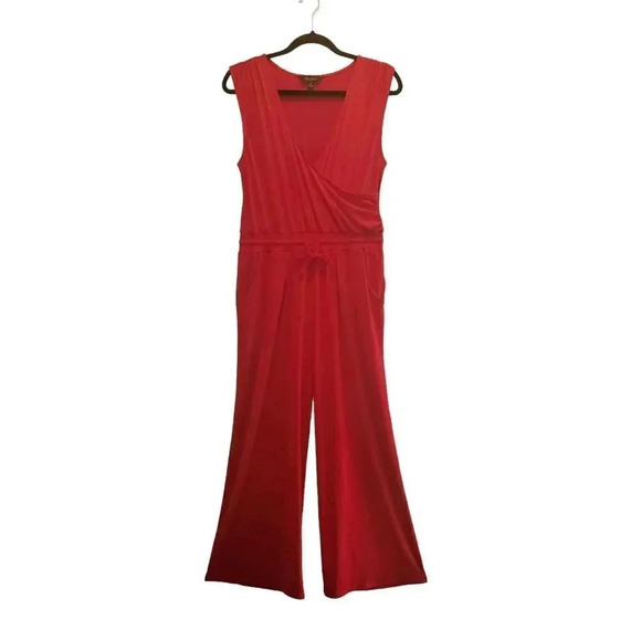 Gold Ray Jumpsuit Women's Size MP Red Polyester Sleeveless Stretchy V-Neck - Picture 2 of 12